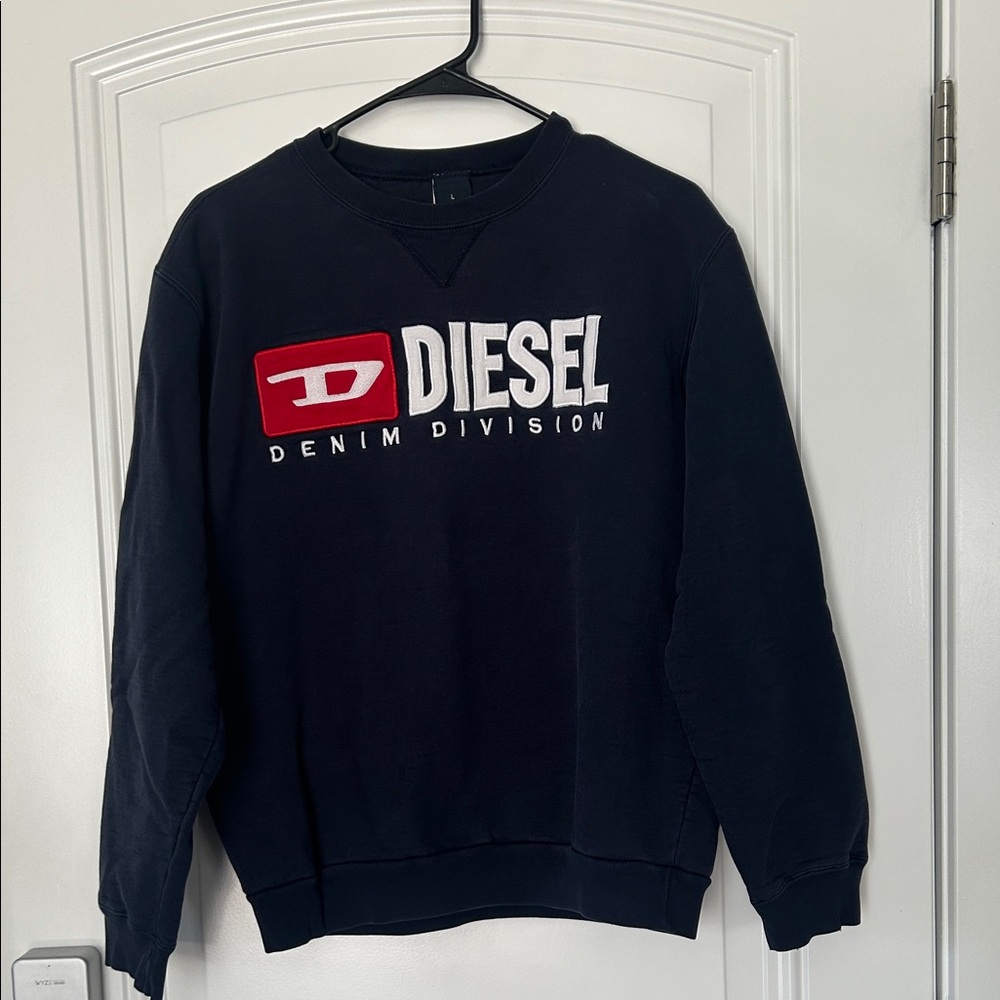 Diesel Navy Crewneck Sweatshirt with Red and White Logo
